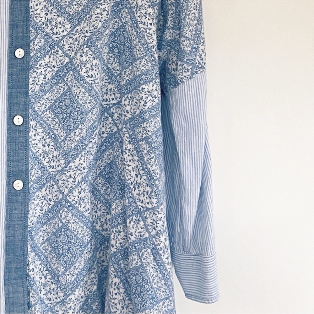 Blue Patch Work Button-Up Shirt - image 3